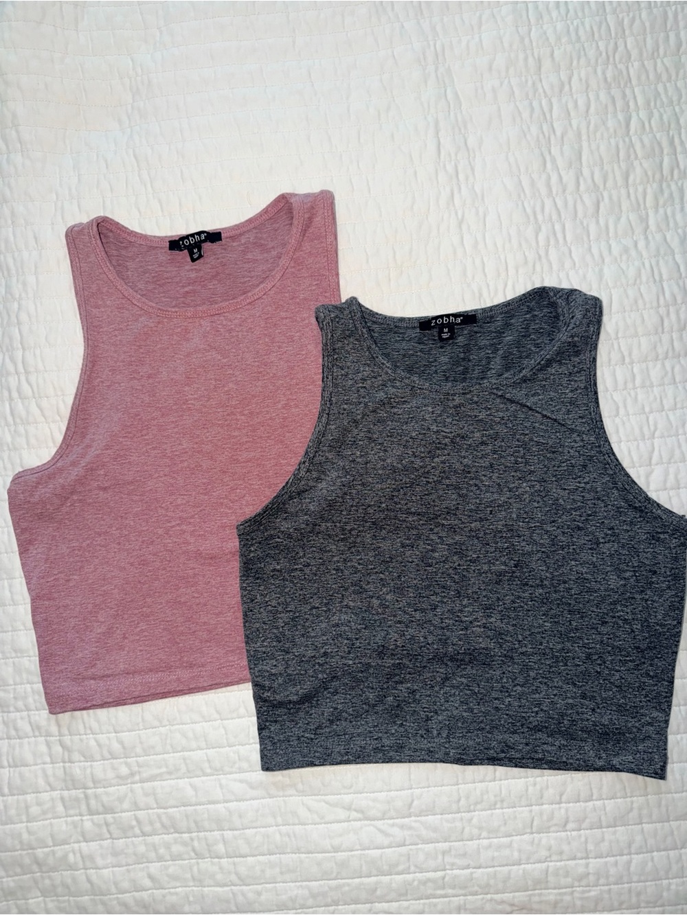 BUNDLE OF 2 Zobha Women's Cropped Tank Duo - Rose Pink & Charcoal Size Medium